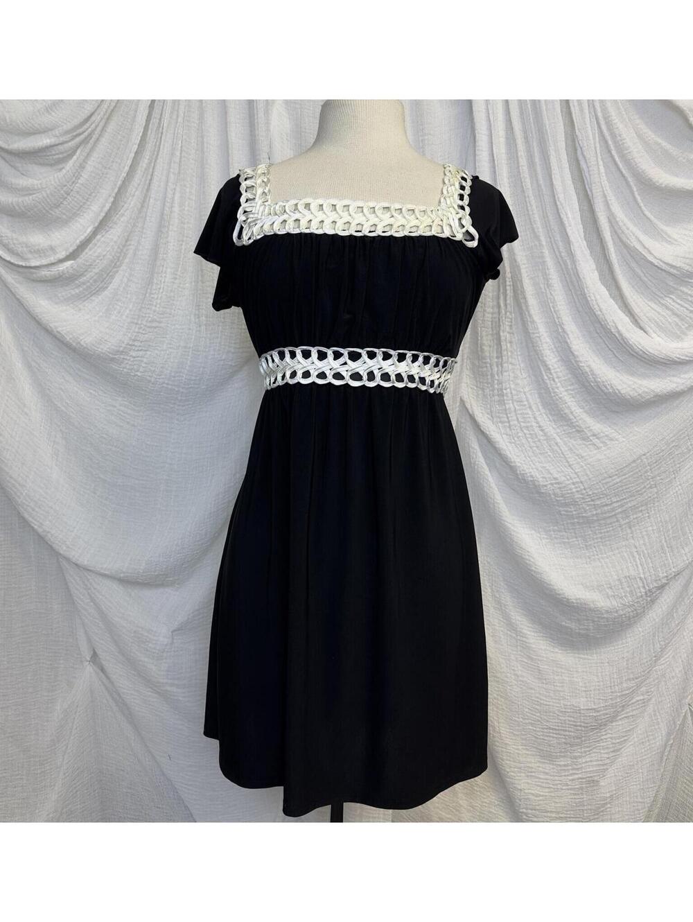 Vintage Style Dark Feminine Gothic Coquette Black Dress with White Crochet Trim